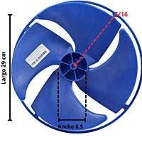 Aspa Condensador Para Minisplit Mirage  Largo 28.9 Ancho Aro 6.1cm Flecha 5/16 Rotacion CW -12100105000021