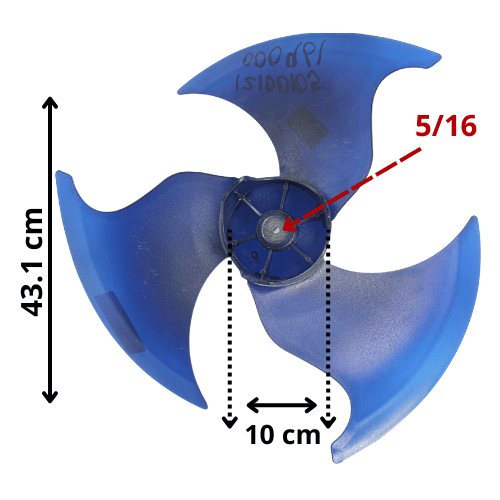 Aspa Condensador Diametro Largo 43.1 cm, Ancho 10 cm , Flecha 5/16, Hojas 3 - 12100105000961 Aspa Condensador Diametro Largo 43.1 cm, Ancho 10 cm , Flecha 5/16, Hojas 3 - 12100105000961