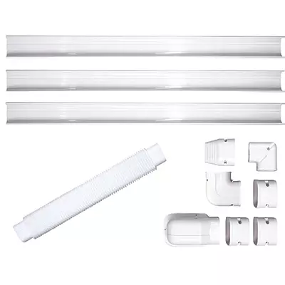 Kit de Canaletas PVC 3” Color Blanco Instalación de Aire Acondicionado 1mt, INCLUYE 3 Tramos de 1m, Entrada Pared, 2 Codos (1 Ajustable, 1 de 90°), 3 Coples, Ducto Flexible 24”, Salida Final - CXKC1M