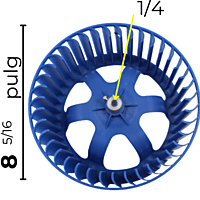Turbina Evaporador Largo 3 3/4 Ancho 8 5/16 Flecha 5/16 CCW izquierda - numero de parte 12100103000099 Turbina Evaporador Largo 3 3/4 Ancho 8 5/16 Flecha 5/16 CCW izquierda - numero de parte 12100103000099