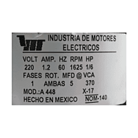Motor Abierto 1/6 Hp 1600 Rpm 220-1-60 4 Polos Mcmillan - A448-2