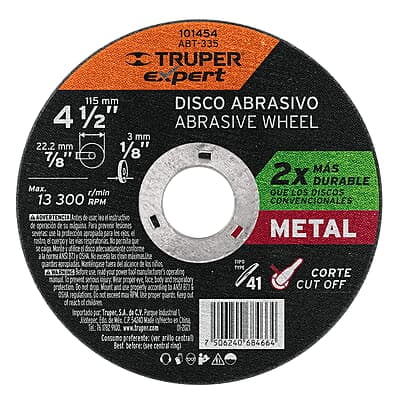 Disco para corte de metal 4-1/2' tipo 41, Truper Expert 101454