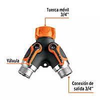 Conector "Y" 3/4" metálico con recubrimiento para manguera - AD-2R / 102248 Conector "Y" 3/4" metálico con recubrimiento para manguera - AD-2R / 102248