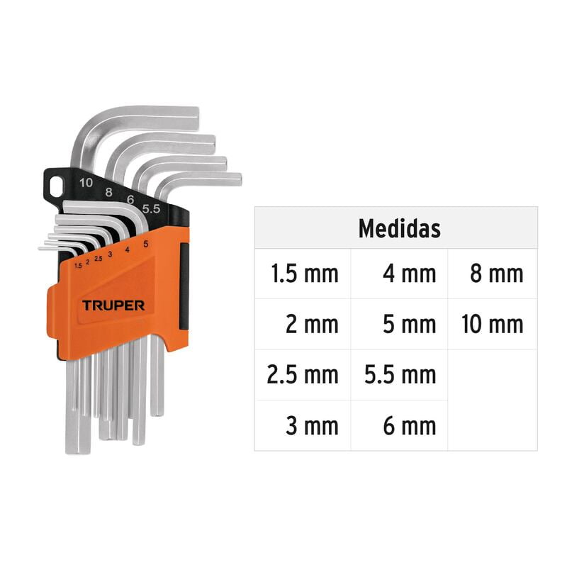 Juego 10 llaves allen mm punta hexagonal con organizador - ALL-10M / 15536 Juego 10 llaves allen mm punta hexagonal con organizador - ALL-10M / 15536