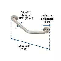 Barra angular de seguridad, acero inox, 1-1/4" x 40cm, FOSET - BARS-40A / 46887 Barra angular de seguridad, acero inox, 1-1/4" x 40cm, FOSET - BARS-40A / 46887