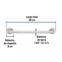 Barra recta de seguridad, acero inox, 1-1/4" x 50cm, FOSET - BARS-50 / 46884 Barra recta de seguridad, acero inox, 1-1/4" x 50cm, FOSET - BARS-50 / 46884