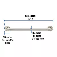 Barra recta de seguridad, acero inox, 1-1/4" x 60cm, FOSET - BARS-60 / 46885 Barra recta de seguridad, acero inox, 1-1/4" x 60cm, FOSET - BARS-60 / 46885