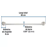 Barra recta de seguridad, acero inox, 1-1/4" x 80cm, FOSET - BARS-80 / 46886 Barra recta de seguridad, acero inox, 1-1/4" x 80cm, FOSET - BARS-80 / 46886