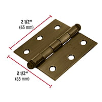 Bisagra cuadrada 2-1/2', acero latonado antiguo, redonda - BC-252R / 43245 Bisagra cuadrada 2-1/2', acero latonado antiguo, redonda - BC-252R / 43245