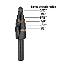 Broca escalonada óxido negro 6 escalones 3/16' a 1/2? - BES-6 / 12120 Broca escalonada óxido negro 6 escalones 3/16' a 1/2? - BES-6 / 12120