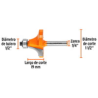 Broca para router, redondeado, 1-1/2' con balero - BROU-RD1-1/2X / 11471 Broca para router, redondeado, 1-1/2' con balero - BROU-RD1-1/2X / 11471