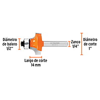 Broca para router, redondeado, 1' con balero - BROU-RD1X / 11469 Broca para router, redondeado, 1' con balero - BROU-RD1X / 11469