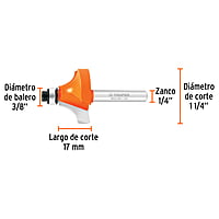 Broca para router, redondeado con moldura, 1-1/4' con balero - BROU-RM1-1/4X / 11473 Broca para router, redondeado con moldura, 1-1/4' con balero - BROU-RM1-1/4X / 11473