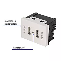 Toma con 2 puertos USB, 1.5 módulos, línea Española, blanco - C2USB-EB / 47057 Toma con 2 puertos USB, 1.5 módulos, línea Española, blanco - C2USB-EB / 47057