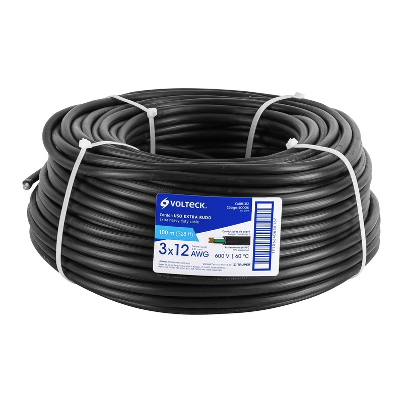 Metro de cable uso extra rudo 3 x 12 AWG en rollo de 100 m - CAUR-312 / 40006 Metro de cable uso extra rudo 3 x 12 AWG en rollo de 100 m - CAUR-312 / 40006
