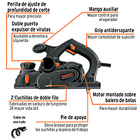 CEPEL-4-1/2NX Cepillo eléctrico, 4-1/2', industrial, 950 W Truper