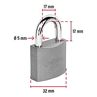 Candado de hierro, 32 mm, gancho corto, caja - CH-32 / 43791 Candado de hierro, 32 mm, gancho corto, caja - CH-32 / 43791