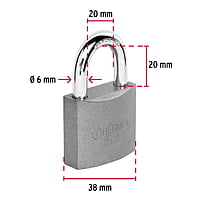 Candado de hierro, 38mm, gancho corto, caja - CH-38 / 43315 Candado de hierro, 38mm, gancho corto, caja - CH-38 / 43315