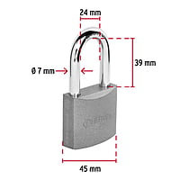 Candado de hierro, 45mm, gancho largo, caja - CH-45L / 43324