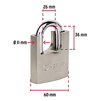 Candado de hierro con coraza, 60mm, llave anti-ganzúa - CHR-60A / 43314 Candado de hierro con coraza, 60mm, llave anti-ganzúa - CHR-60A / 43314