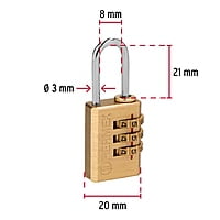 Candado de latón, 20mm de combinación, blister - CL-20C / 43346