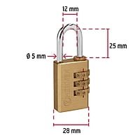 Candado de latón, 28mm de combinación, blister - CL-28C / 43347