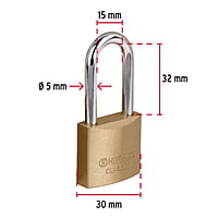 Candado de latón, 30mm, gancho largo, blister, Hermex Basic - CL-30LP / 23516 Candado de latón, 30mm, gancho largo, blister, Hermex Basic - CL-30LP / 23516