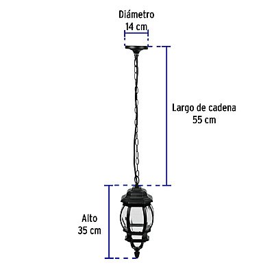 Arbotante tipo farol tradicional colgante p/exterior, negro - 47297 - COL-101S - Caja con 1 Pieza – Master 4