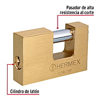 Candado antipalanca, 75mm, cuerpo de latón, Hermex Basic - COR-75P / 23512 Candado antipalanca, 75mm, cuerpo de latón, Hermex Basic - COR-75P / 23512