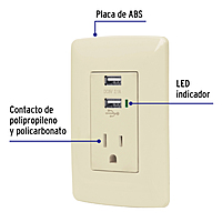 Contacto aterrizado + 2 puertos USB, marfil, línea Italiana - COUSB-I / 48064 Contacto aterrizado + 2 puertos USB, marfil, línea Italiana - COUSB-I / 48064