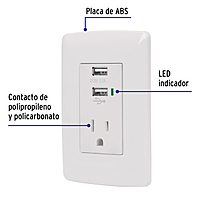 Contacto aterrizado + 2 puertos USB, blanco, línea Italiana - COUSB-IB / 48065 Contacto aterrizado + 2 puertos USB, blanco, línea Italiana - COUSB-IB / 48065