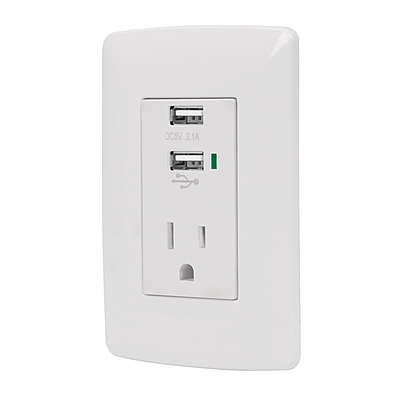 Contacto aterrizado + 2 puertos USB, blanco, línea Italiana - COUSB-IB / 48065
