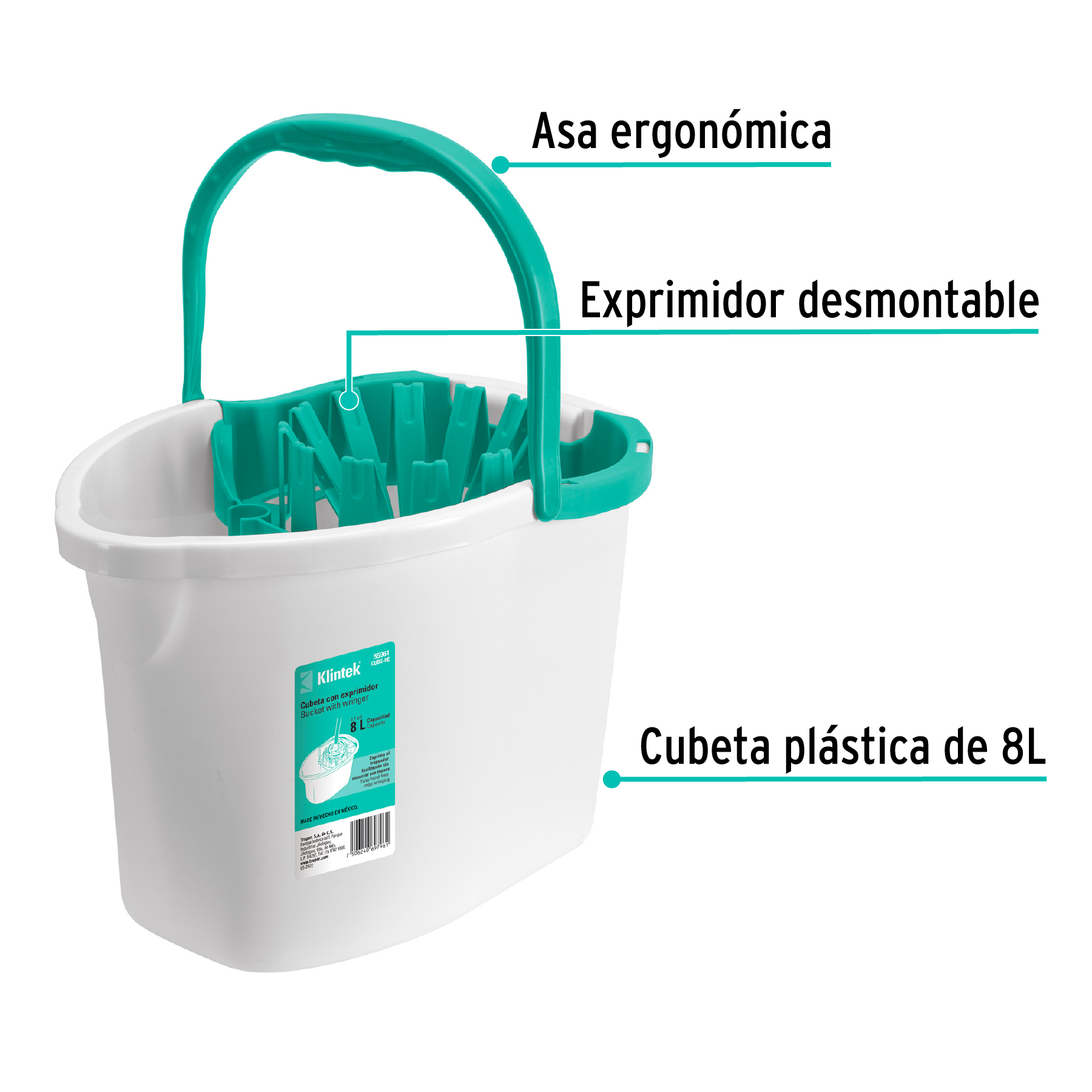 Cubeta plástica con exprimidor, 8L - CUBE-8E / 55961