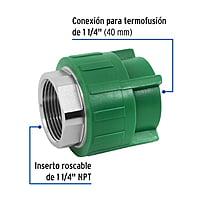 Conexión de PPR, 1-1/4', 40mm, hembra - CV-604 / 45453 Conexión de PPR, 1-1/4', 40mm, hembra - CV-604 / 45453