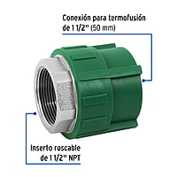 Conexión de PPR, 1-1/2', 50mm, hembra - CV-605 / 45454 Conexión de PPR, 1-1/2', 50mm, hembra - CV-605 / 45454