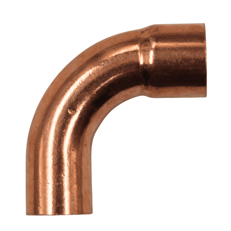 Codo Cobre Radio Largo Bushing 90º, Interior 1/2, Exterior 5/8  - CXC-272-0050