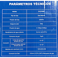 Boiler de Paso 08 litros CLUXER, Gas Natural, Series Phoenix - CXCPGN8L
