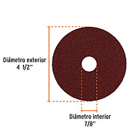 Disco de lija 4-1/2' con respaldo de fibra, grano 50 - DILF-450 / 100126 Disco de lija 4-1/2' con respaldo de fibra, grano 50 - DILF-450 / 100126