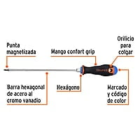 Desarmador punta Phillips # 1, mango Comfort Grip, 8' - DP-3/16X8B / 14070