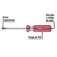 Desarmador plano, 1/4 x 4', mango PVC, Pretul - DR-1/4X4TP / 21459 Desarmador plano, 1/4 x 4', mango PVC, Pretul - DR-1/4X4TP / 21459