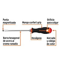 Desarmador plano 1/4x6' mango comfort grip - DR-1/4X6B / 14000