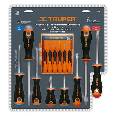 Juego de desarmadores, mango comfort grip, 14 piezas, bliste - DTJ-14B / 14197