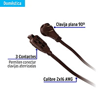 Extensión eléctrica doméstica con clavija plana, 4m, café - ED-4C / 48013