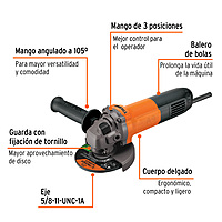 ESMA-4-1/2A9 Esmeriladora angular 4-1/2', profesional, 800 W Truper ESMA-4-1/2A9 Esmeriladora angular 4-1/2', profesional, 800 W Truper