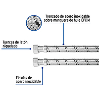 Manguera trenzada de acero 1/2x 1/2'X 60cm usos generales - FBO-2260X / 48965