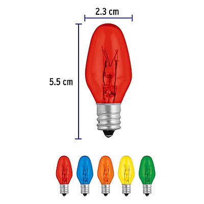 Caja con 50 focos incandescentes de colores base E12 7.5W - 46822 - FI-50C - Caja con 1 Caja – Master 16