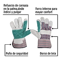 Guantes de carnaza y loneta con refuerzo, unitalla, Pretul - GU-215P / 29977