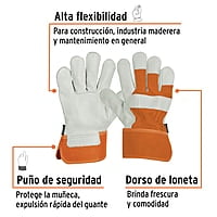 Guantes de piel de res y dorso de loneta - GU-255 / 17051