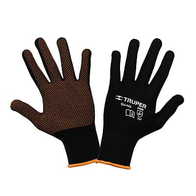 Guantes de poliéster con puntos de PVC en palma, medianos - GU-442 / 12651