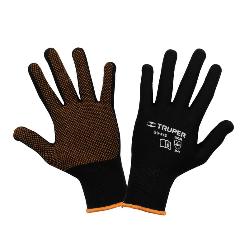 Guantes de poliéster con puntos de PVC en palma, medianos - GU-442 / 12651